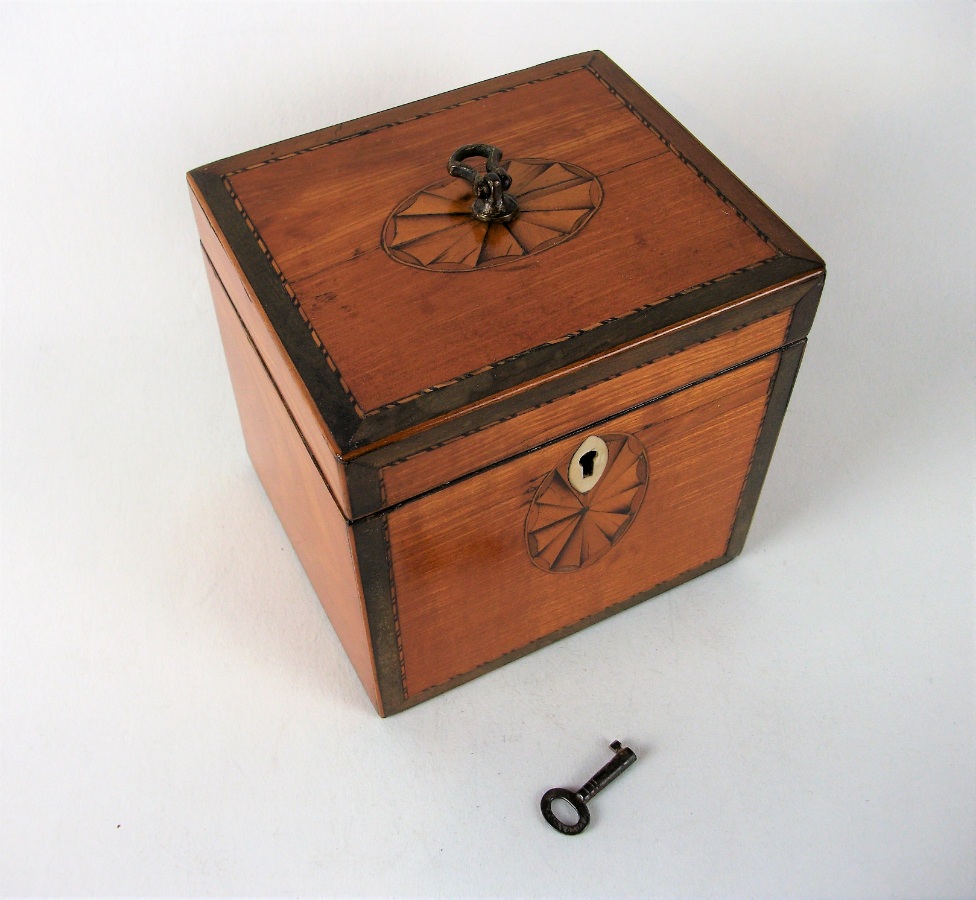 	A fine Georgian period satinwood tea caddy